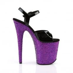 Pleaser FLAMINGO-809LG Black Patent/Purple Multi Glitter Platform Sandal Shoes