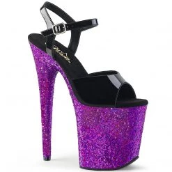 Pleaser FLAMINGO-809LG Black Patent/Purple Multi Glitter Platform Sandal Shoes