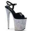Pleaser FLAMINGO-809LG Black Patent/Silver Multi Glitter Platform Sandal Shoes