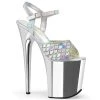 Pleaser FLAMINGO-809MMRhinestone Silver Hologram/Silver Chrome Platform Sandal Shoes