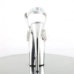 Pleaser FLAMINGO-809MMRhinestone Silver Hologram/Silver Chrome Platform Sandal Shoes