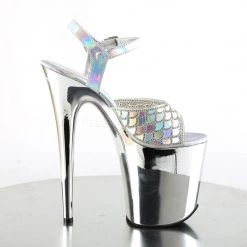 Pleaser FLAMINGO-809MMRhinestone Silver Hologram/Silver Chrome Platform Sandal Shoes