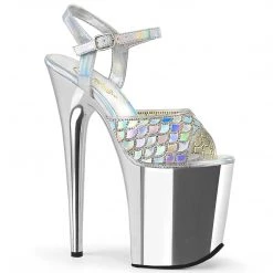 Pleaser FLAMINGO-809MMRhinestone Silver Hologram/Silver Chrome Platform Sandal Shoes