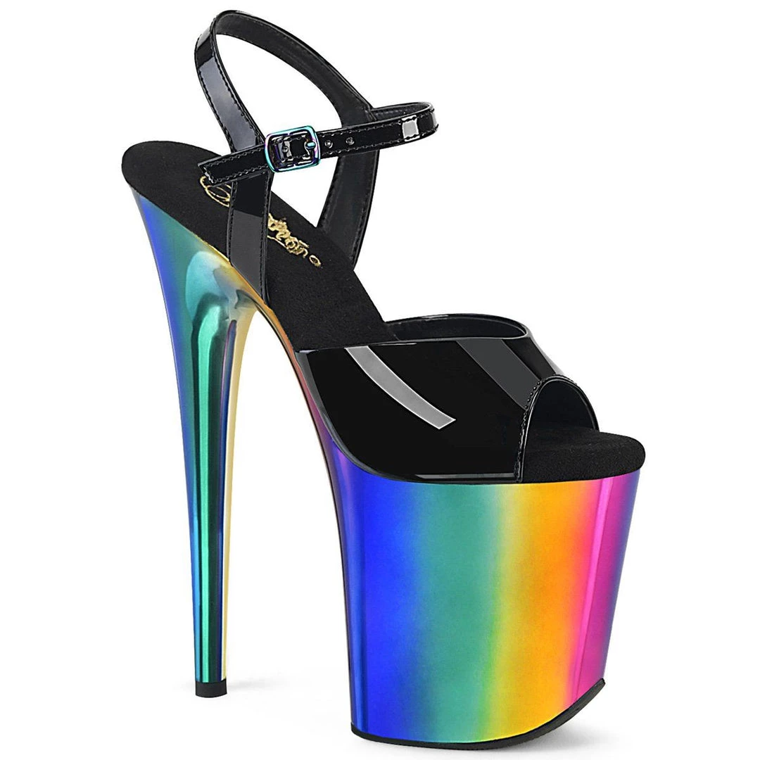 Pleaser FLAMINGO-809RC Black Patent/Rainbow Chrome Platform Sandal 3 Pleaser FLAMINGO-809RC Black Patent/Rainbow Chrome Platform Sandal