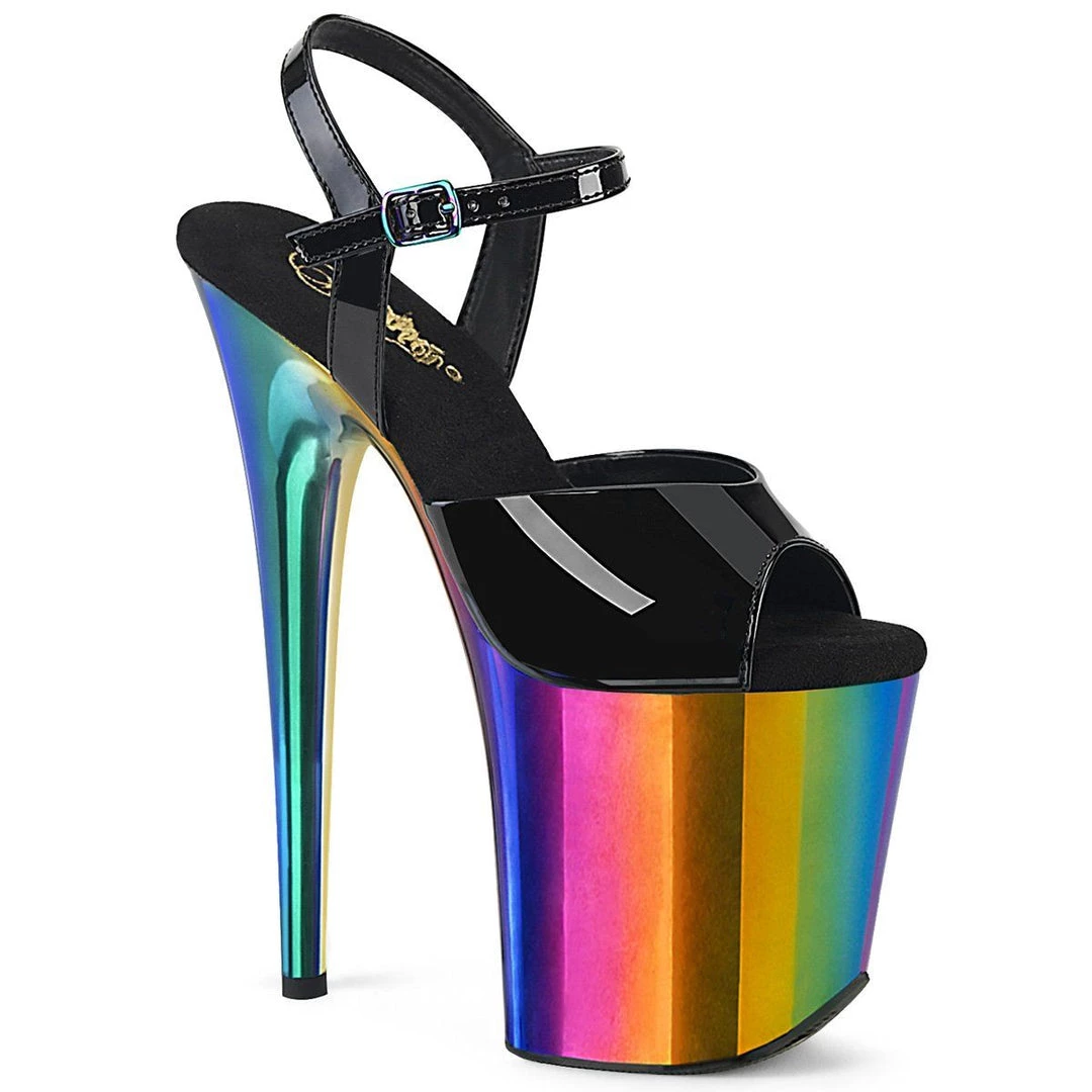 Pleaser FLAMINGO-809RC Black Patent/Rainbow Chrome Platform Sandal 4 Pleaser FLAMINGO-809RC Black Patent/Rainbow Chrome Platform Sandal