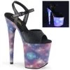 Pleaser FLAMINGO-809REFL Black Faux Leather/Purple-Blue Reflective Platform Sandal