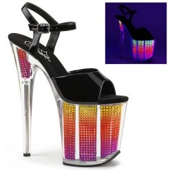 Pleaser Shoes FLAMINGO-809SRS Black Patent/Neon Multi SRS Platform Sandal