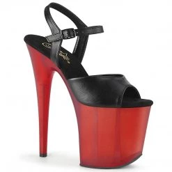 Pleaser FLAMINGO-809T Black Faux Leather/Frosted Red Platform Sandal Shoes