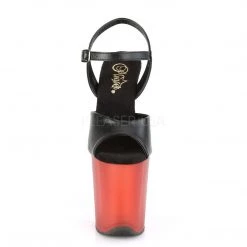 Pleaser FLAMINGO-809T Black Faux Leather/Frosted Red Platform Sandal Shoes