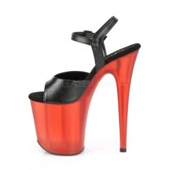 Pleaser FLAMINGO-809T Black Faux Leather/Frosted Red Platform Sandal Shoes