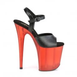 Pleaser FLAMINGO-809T Black Faux Leather/Frosted Red Platform Sandal Shoes