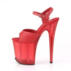 Pleaser Shoes FLAMINGO-809T Red Faux Leather/Frosted Red Platform Sandal
