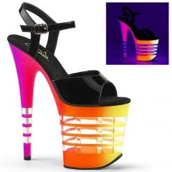 Pleaser FLAMINGO-809UVLN Black Patent/Neon-UVLN Platform Sandal Shoes