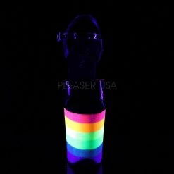 Pleaser FLAMINGO-809UVRB Black/Neon Rainbow Glitter Platform Sandal Shoes