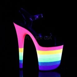 Pleaser FLAMINGO-809UVRB Black/Neon Rainbow Glitter Platform Sandal Shoes