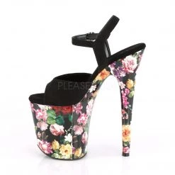 Pleaser FLAMINGO-809WR Black Faux Suede/Flower Print Wrapped Platform Sandal