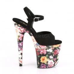Pleaser FLAMINGO-809WR Black Faux Suede/Flower Print Wrapped Platform Sandal