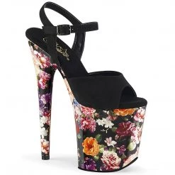 Pleaser FLAMINGO-809WR Black Faux Suede/Flower Print Wrapped Platform Sandal