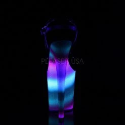 Pleaser FLAMINGO-809WR Black Patent/Rainbow Glitter Platform Sandal