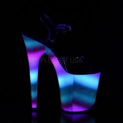 Pleaser FLAMINGO-809WR Black Patent/Rainbow Glitter Platform Sandal