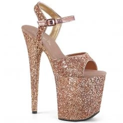 Pleaser FLAMINGO-810LG Rose Gold Glitter/Rose Gold Glitter Platform Sandal Shoes