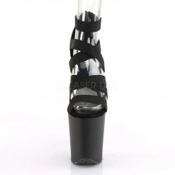 Pleaser FLAMINGO-859 Black Elastic Band-Faux Leather Platform Sandal