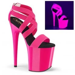 Pleaser Shoes FLAMINGO-869UV Neon Hot Pink Elastic Band-Patent/Neon Hot Pink Platform Sandal