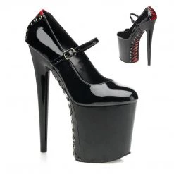 Pleaser FLAMINGO-887FH Black-Red Patent/Black Mary Janes Shoes