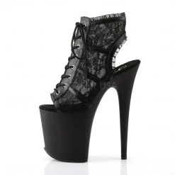 Pleaser FLAMINGO-896LC Black Mesh-Lace Ankle Boot