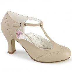 Pin Up Couture FLAPPER-26 Cream Pu Shoes