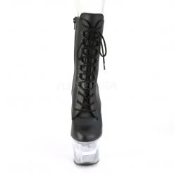 Pleaser FLASHDANCE-1020-7 Black Faux Leather/Clear Ankle Boot