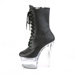 Pleaser FLASHDANCE-1020-7 Black Faux Leather/Clear Ankle Boot