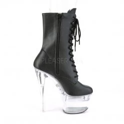 Pleaser FLASHDANCE-1020-7 Black Faux Leather/Clear Ankle Boot