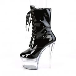 Pleaser FLASHDANCE-1020-7 Black Patent/Clear Ankle Boot Boots