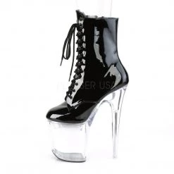 Pleaser FLASHDANCE-1020-8 Black Patent/Clear Ankle Boot Boots