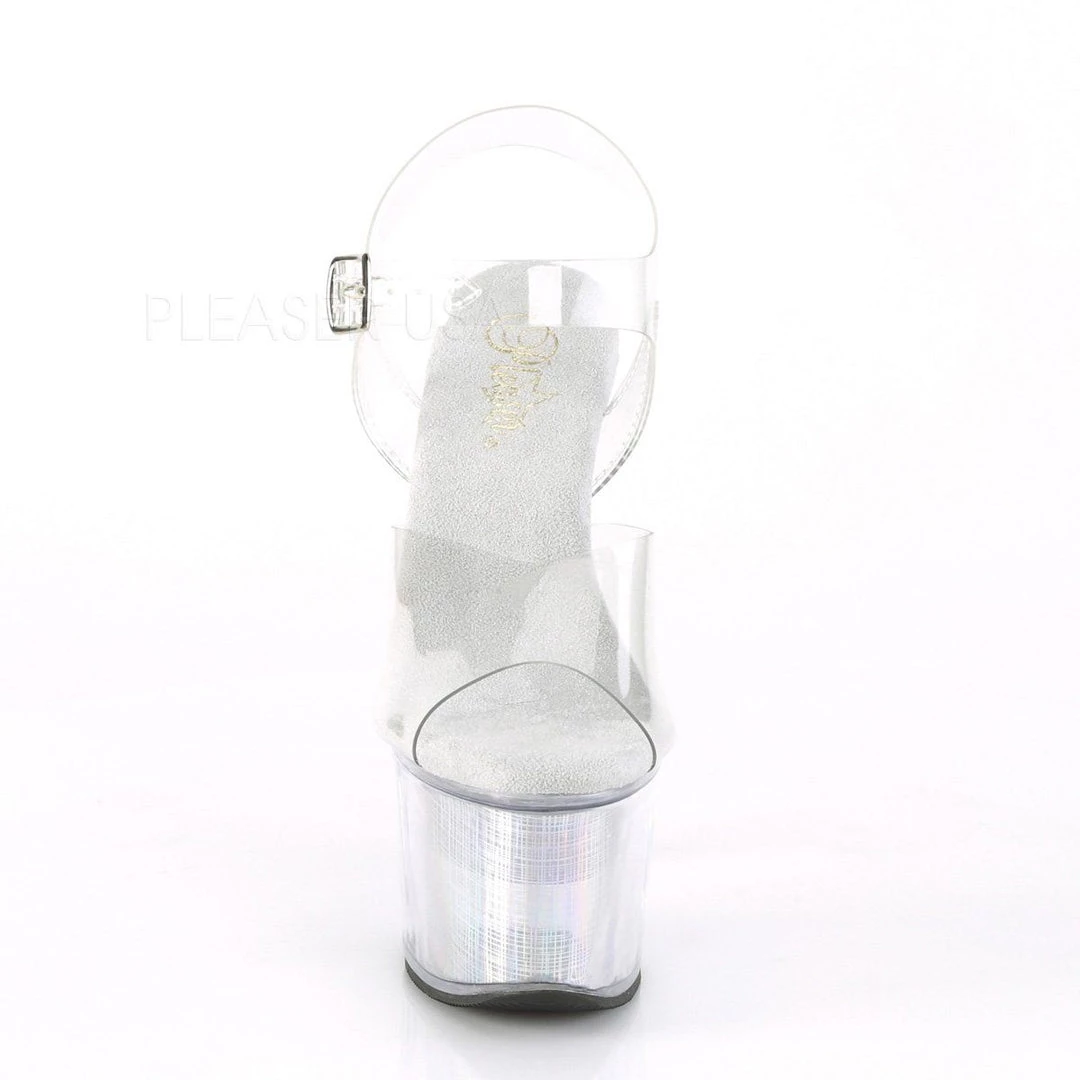 Pleaser FLASHDANCE-708CH Clear/Silver Hologram Platform Sandal 4 Pleaser FLASHDANCE-708CH Clear/Silver Hologram Platform Sandal