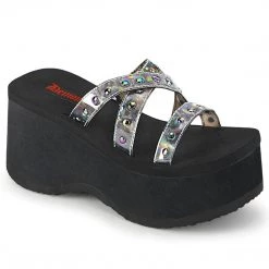 Demonia FUNN-19 Black Oil Flick Hologram Sandal Shoes