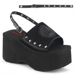Demonia FUNN-32 Black Fishnet-Vegan Leather Sandal