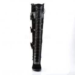 Demonia Boots GLAM-300 Black Vegan Leather-Velvet Knee Boot