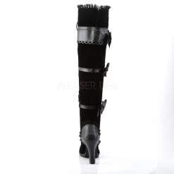 Demonia Boots GLAM-300 Black Vegan Leather-Velvet Knee Boot