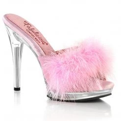 Fabulicious GLORY-501F-8 Baby Pink Faux Leather-Fur/Clear