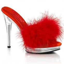 Fabulicious GLORY-501F-8 Red Faux Leather-Fur/Clear Shoes