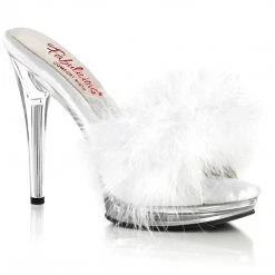 Fabulicious Shoes GLORY-501F-8 White Faux Leather-Fur/Clear