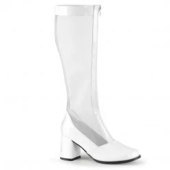 Funtasma Boots GOGO-307 White Stretch Patent-Mesh