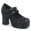 Demonia Shoes GOTHIKA-09 Black Satin-Lace Mary Janes