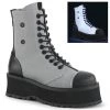 Demonia Boots GRAVEDIGGER-10 Grey Reflective Ankle Boot