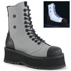 Demonia Boots GRAVEDIGGER-10 Grey Reflective Ankle Boot