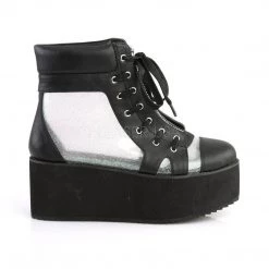 Demonia GRIP-102 Black Vegan-Clear Hologram Ankle Boot Boots
