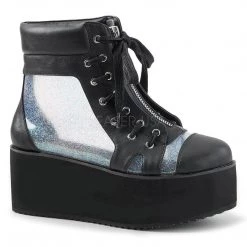 Demonia GRIP-102 Black Vegan-Clear Hologram Ankle Boot Boots