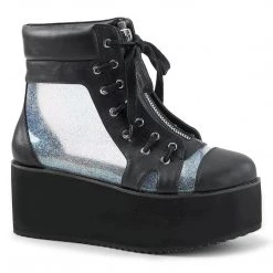 Demonia GRIP-102 Black Vegan-Clear Hologram Ankle Boot Boots